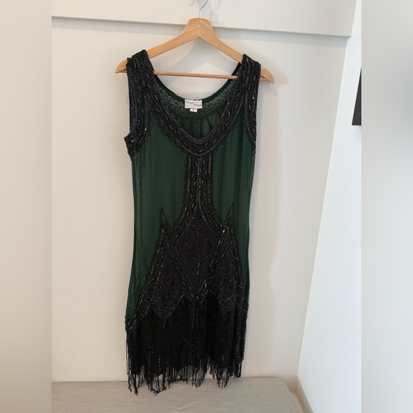 Unique Vintage Green and Black Mini Dress - Picture 3 of 5